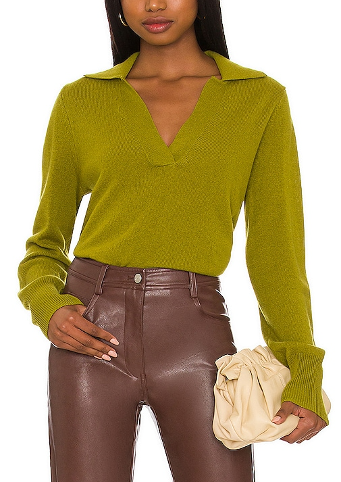 525 Luxurious Moss Polo Collar Sweater Size M